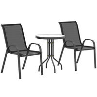 BISTRO-SET DE-07321 3-teilig, mit Glastisch und stapelbaren Stühlen Schwarz - Schwarz, Glas/Metall - ComfortXL