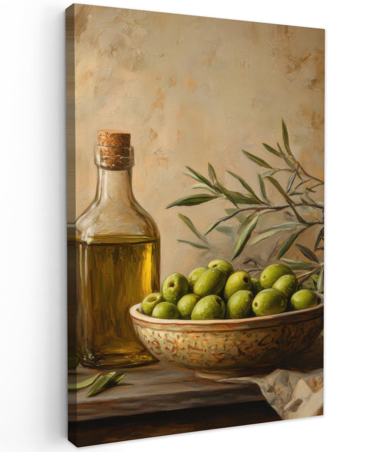 LEINWANDBILD Oliven - Stilleben - Vintage 90x140 cm - Olivgrün, Textil (90/140cm) - MuchoWow