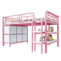 HOCHBETT 90/200 cm aus Metall mit breiter Treppe, Schubladen und Regalen, Rosa/Weiß - Rosa, Metall (90/200cm) - Redom