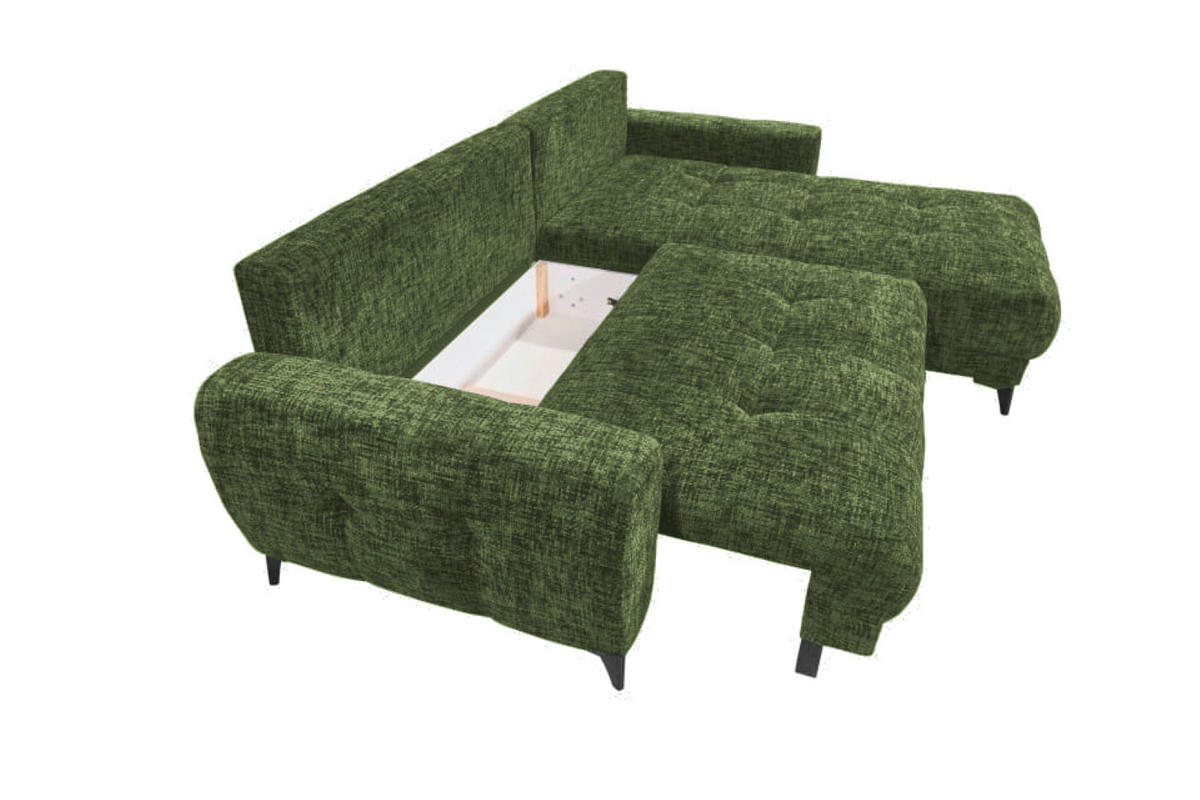 ECKSOFA beidseitig montierbar, Schlaffunktion mit Bettkasten - Schwarz/Grün, Textil/Metall (281/189cm) - ed exciting design