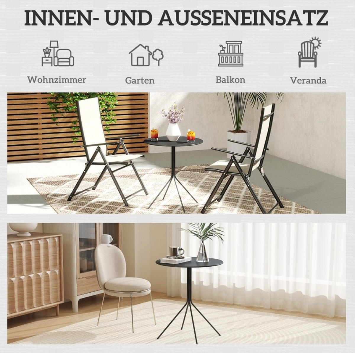 GARTENTISCH Ø60/71 cm aus Stahl mit Fußpolstern und pulverbeschichteter Oberfläche, Schwarz - Schwarz, Metall (60/60/71cm) - Redom