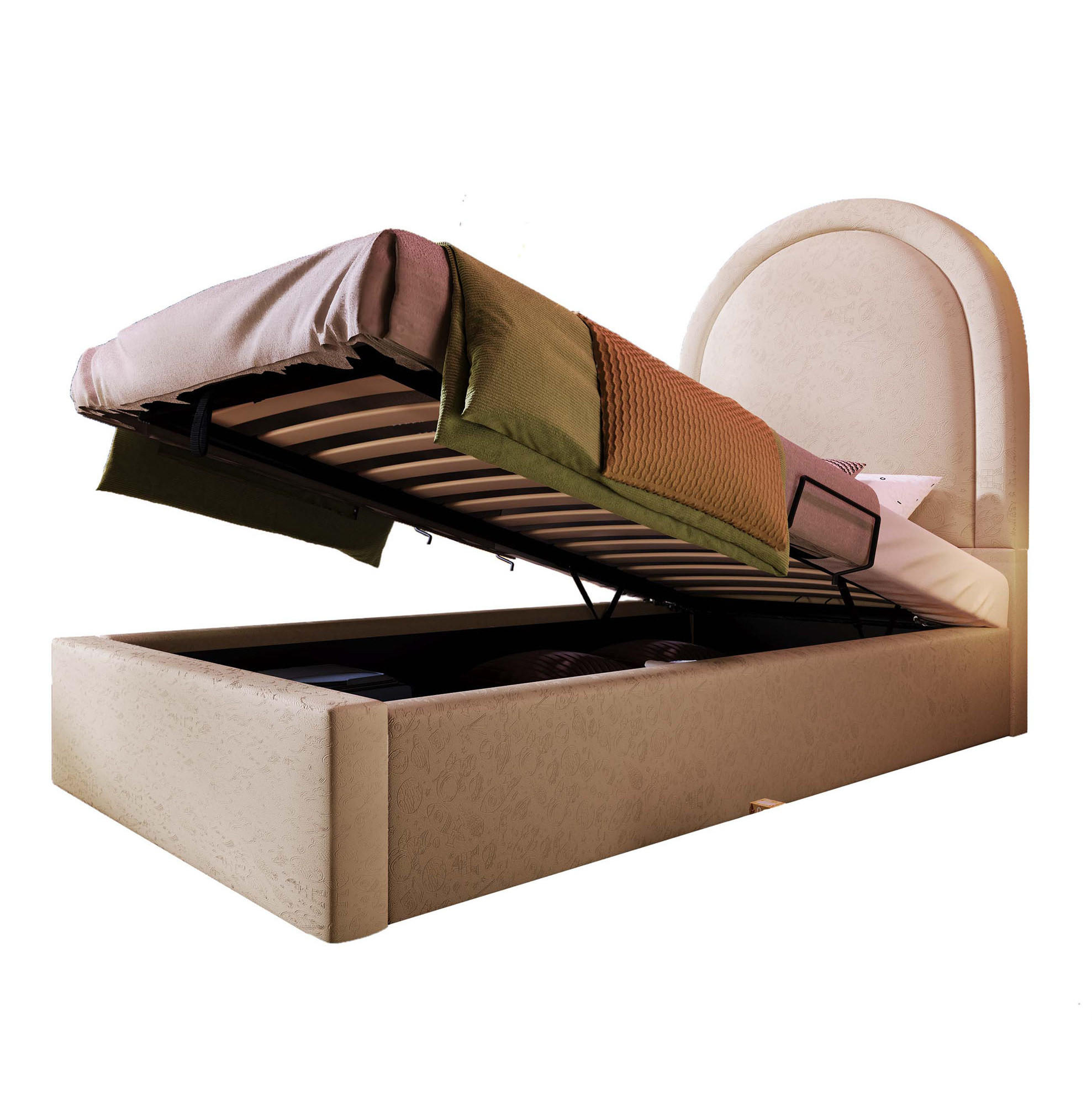 KINDERBETT Polsterbett 90/200 cm aus PU mit Stauraum und 7-Zonen-Matratze Beige - Beige, Leder (90/200cm) - Modenvie