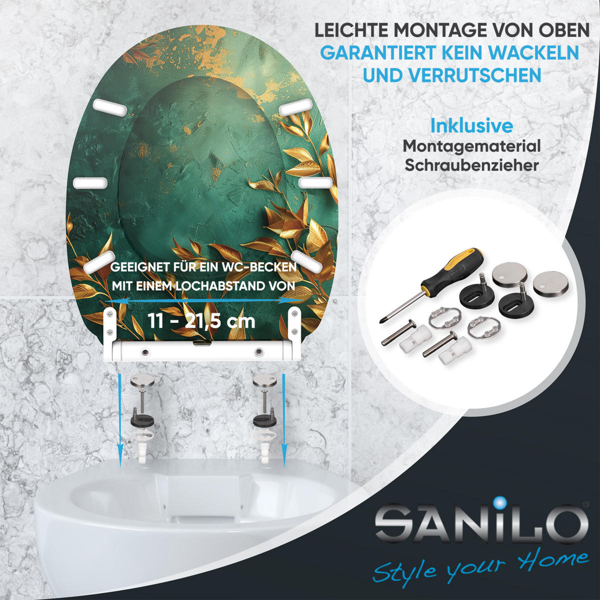 WC-SITZ mit Absenkautomatik & Top Fix Greego - Grün, Holzwerkstoff (37.7/5.5/48cm) - Sanilo