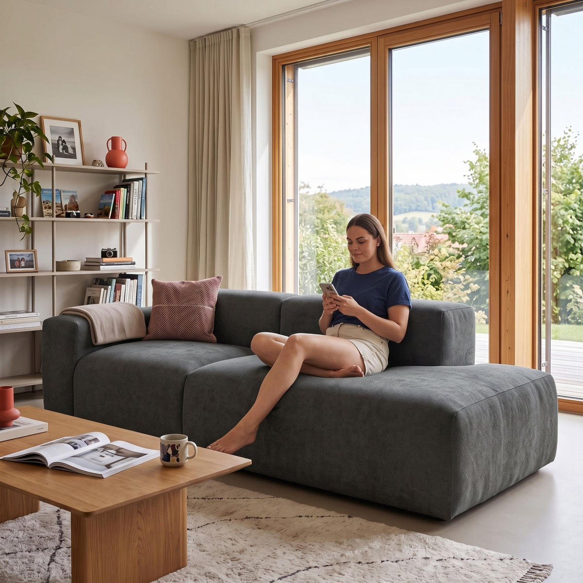 3-SITZER modulares Sofa HEAVEN SET 1 Rechts, Breite 255 cm Webstoff Dunkelgrau - Dunkelgrau/Schwarz, Holz/Kunststoff (102/71/255cm) - Muffo