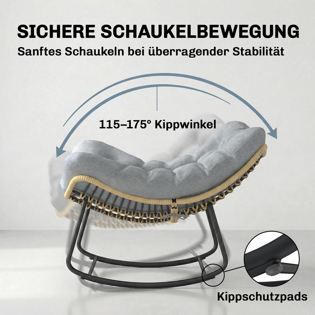 RATTAN-SCHAUKELSTUHL Metall PE-Rattan Grau - Dunkelgrau/Grau, Textil/Metall (87/70/110cm) - Outsunny