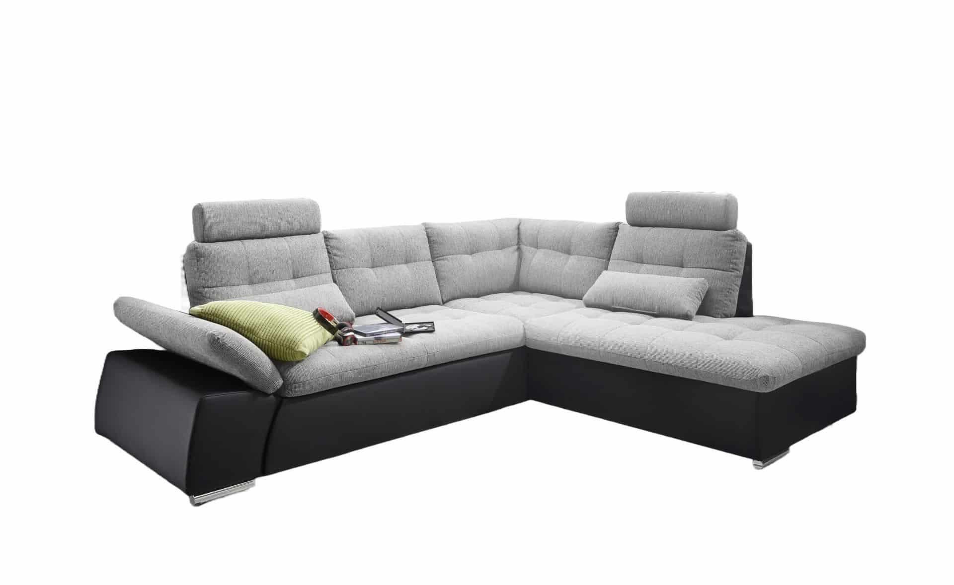ECKSOFA mit Schlaffunktion, Armlehnfunktion und Kopfstützen - Chromfarben/Silberfarben, Textil (219/260cm) - ed exciting design
