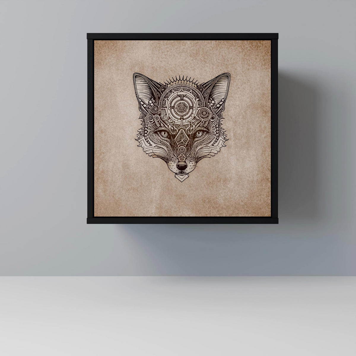 SIDEBOARD STEAMPUNK CLAN, Schwarz, 57,5x42x75,5 cm, Goldfarbene Metallfüße - Goldfarben/Multicolor, Holzwerkstoff/Metall (57.5/75.5/42cm) - SpaceRebels