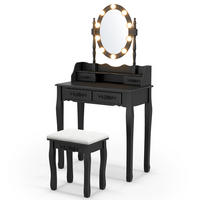 SCHMINKTISCH set mit 10 LED-Leuchten Schwarz - Schwarz, Holz (40/145/75cm) - COSTWAY