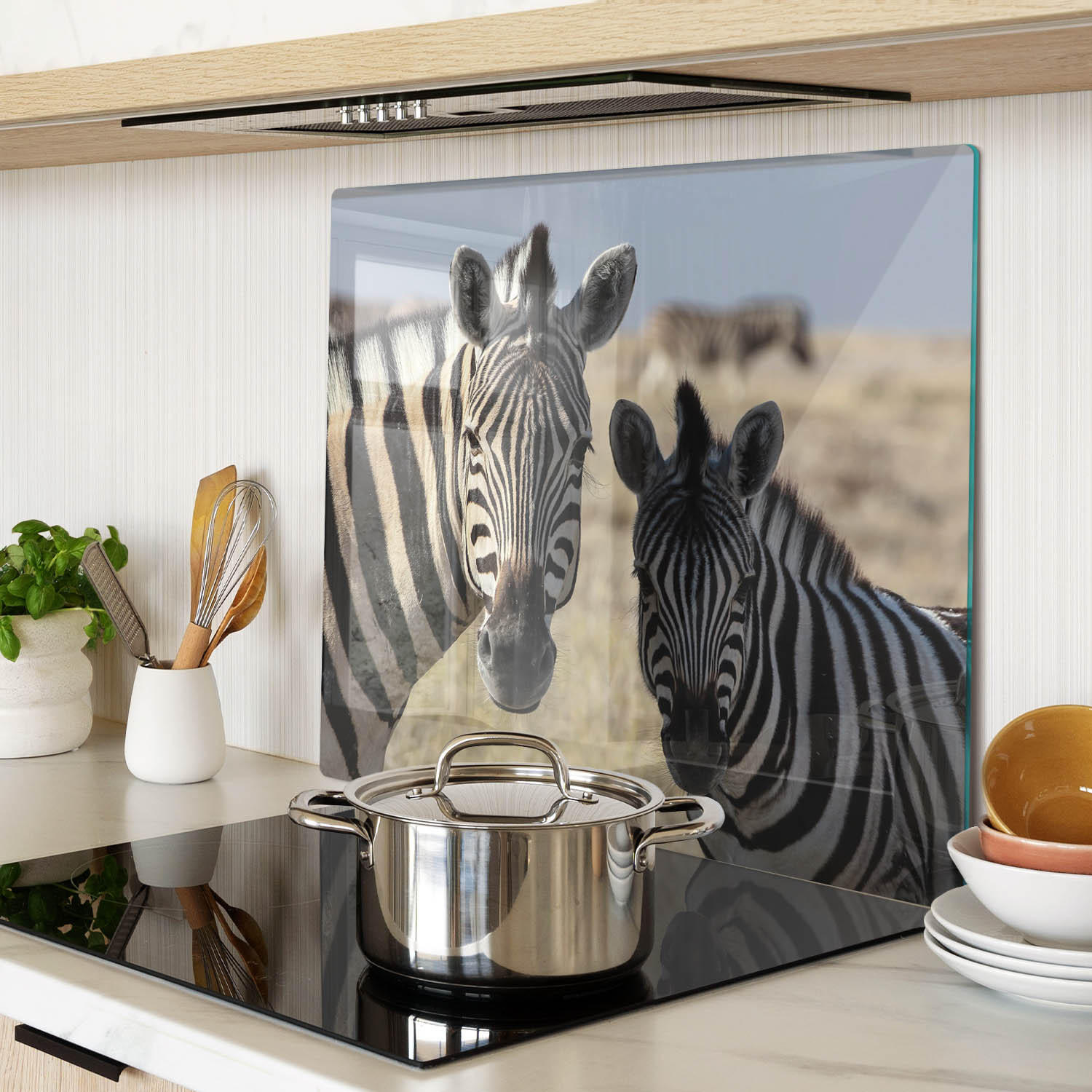 GLASPLATTE 60x52 cm Zwei Zebras - Dunkelgrau/Weiß, Glas (60/0.4/52cm) - TULUP