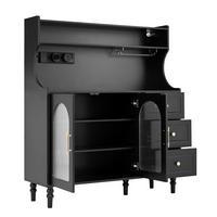BUFFETSCHRANK 120/40/138,5 cm mit Steckdose, USB- und Typ-C-Anschluss, Gläserhalter und 3 Schubladen aus MDF, Schwarz - Schwarz, Holzwerkstoff (120/138.5/40cm) - Redom