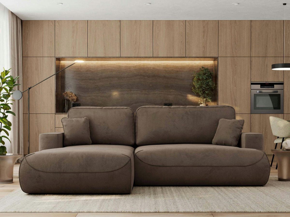 ECKSOFA OVO L Braun Velvet - Links Seite - Schwarz/Braun, Kunststoff/Textil (271/195cm) - MKS