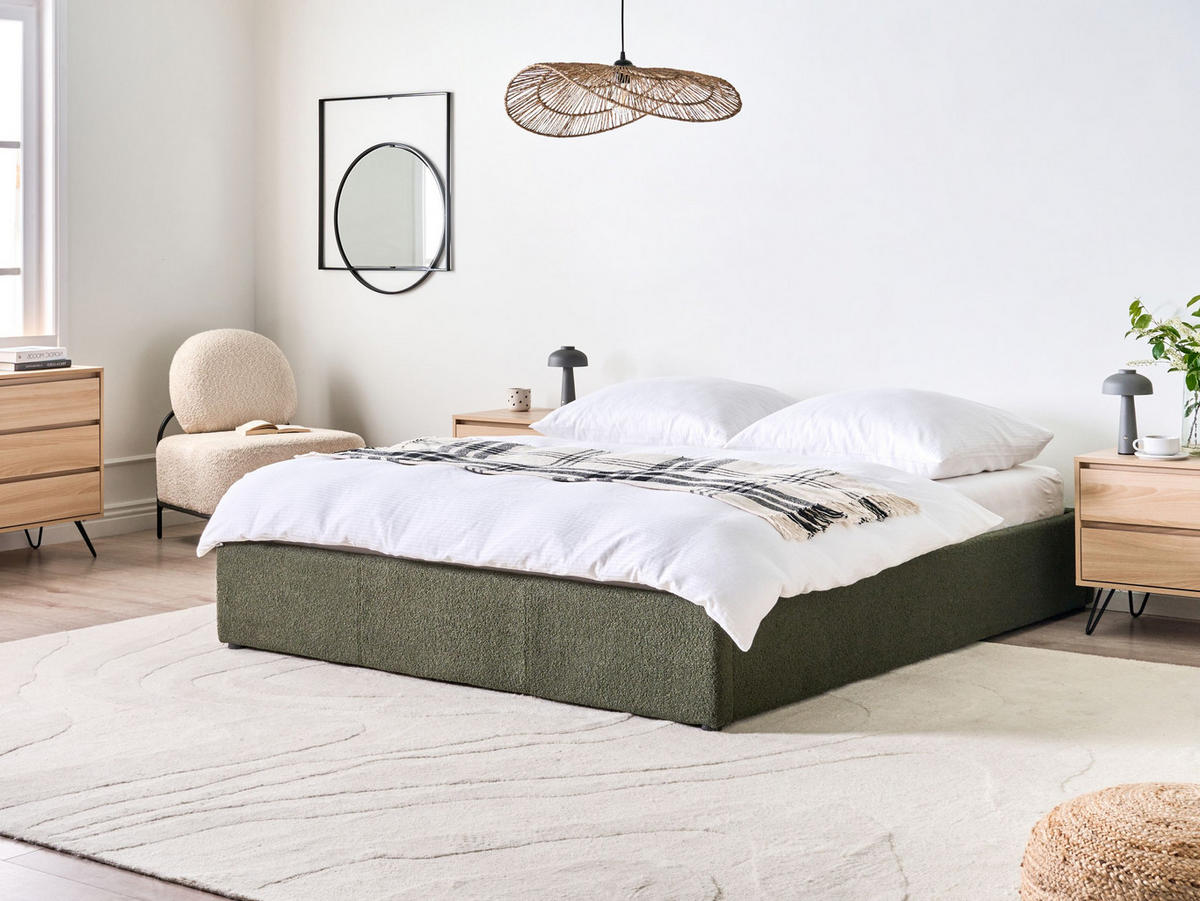 BETT Bouclé 160/200 cm Dunkelgrün Dinan - Grün, Textil (160/200cm) - Beliani