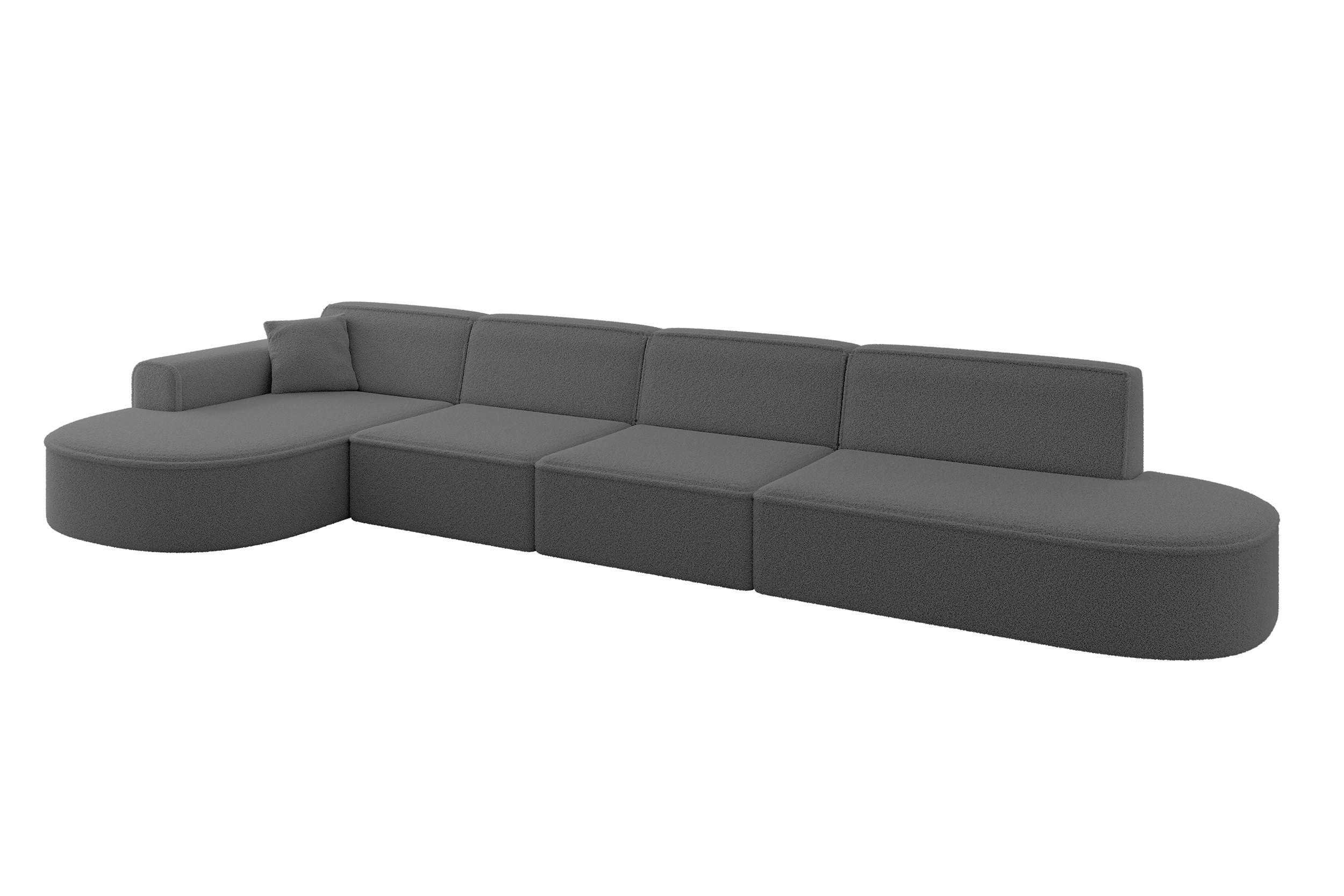 ALTDECOR ROHOVÁ SEDAČKA s otomanem vlevo MARI-L3 – 413 × 171 × 79 cm, šedá buklé