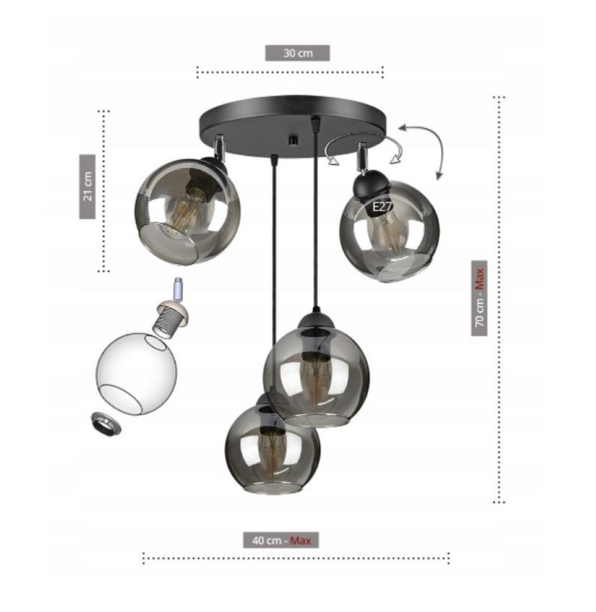 PENDELLEUCHTE HAGEN - Schwarz, Glas/Metall (40/40/70cm) - kiki design