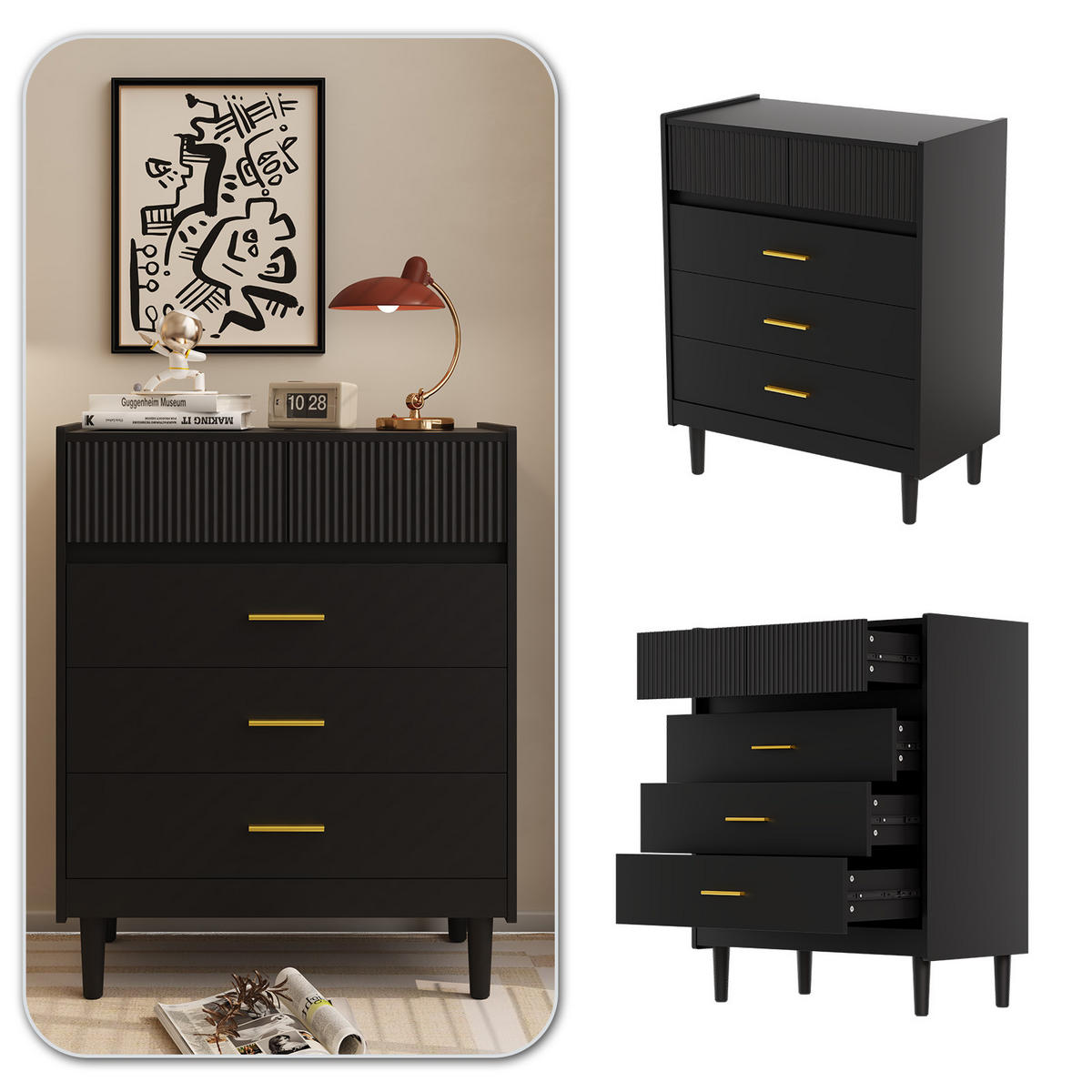 SCHUBLADENKOMMODE mit Füßen in 74/90/40cm-DG2 - Schwarz, Holzwerkstoff/Metall (74/90/40cm) - HOMAVO