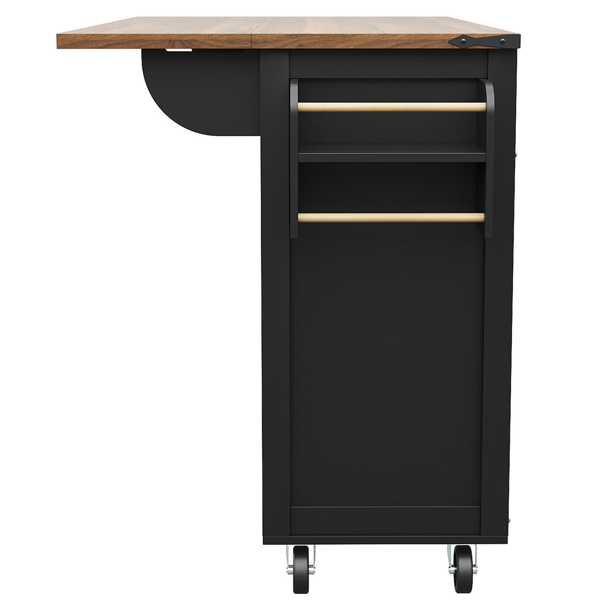 KÜCHENINSEL 140/72/93 cm Schwarz mit Klappplatte, 2 Schubladen und Gewürzregal - Schwarz, Holz/Holzwerkstoff (140/92/73cm) - Oxeza