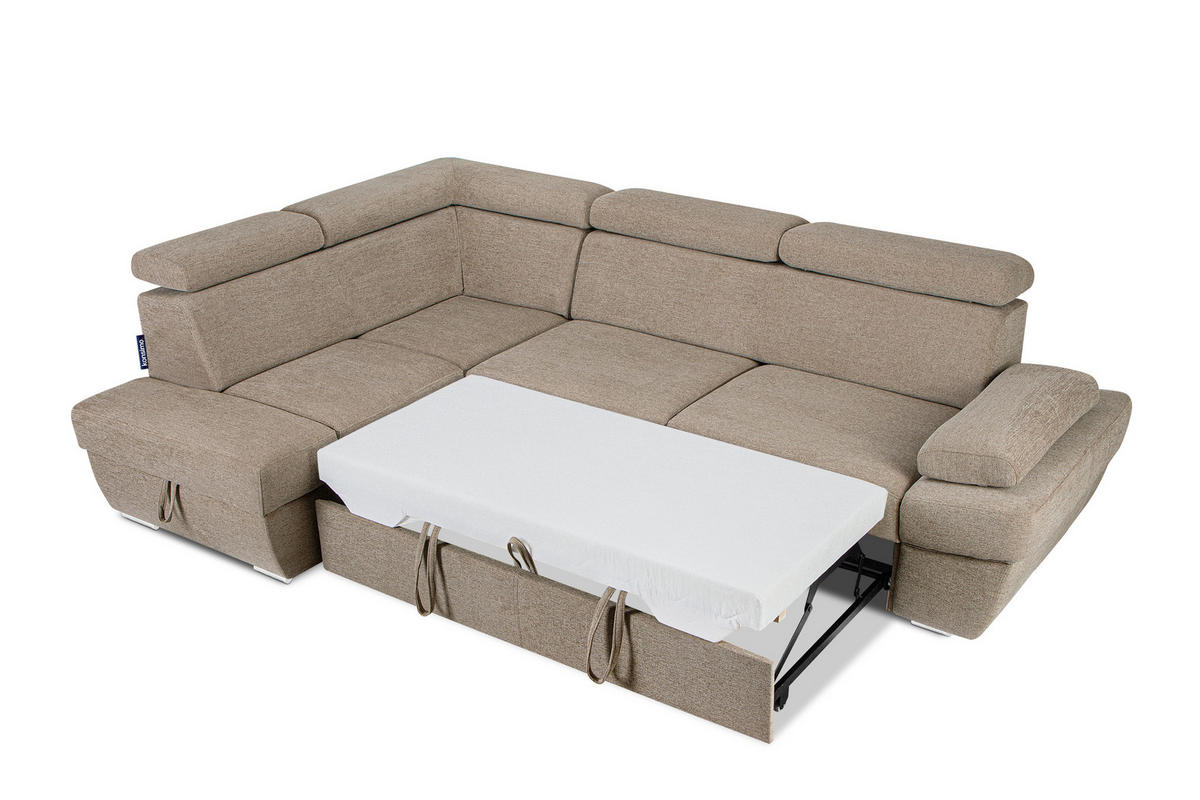 SCHLAFECKSOFA RATLO links 4/5-Sitzer mit Bettkasten, dunkelbeige - Beige/Silberfarben, Textil (270/190cm) - KONSIMO®