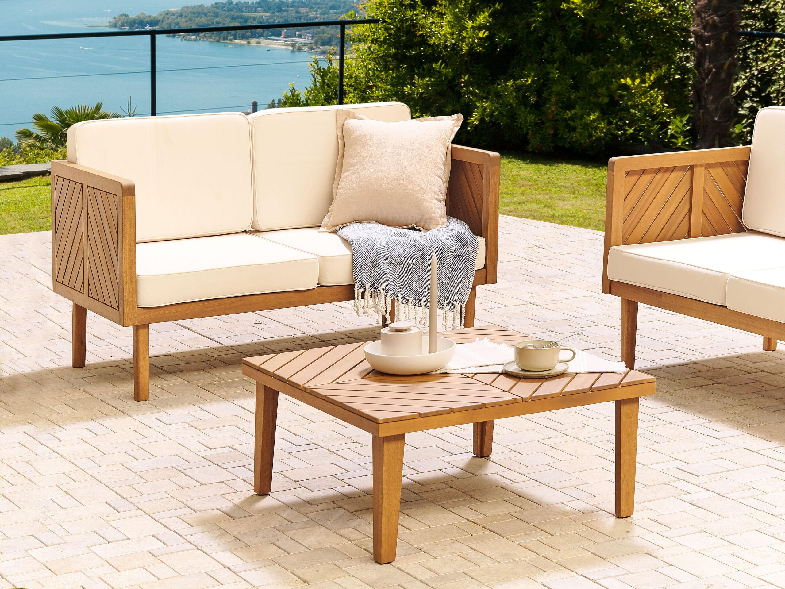 GARTEN Beistelltisch Akazienholz hellbraun 70/70 cm Baratti - Hellbraun, Holz (70/70/33cm) - Beliani