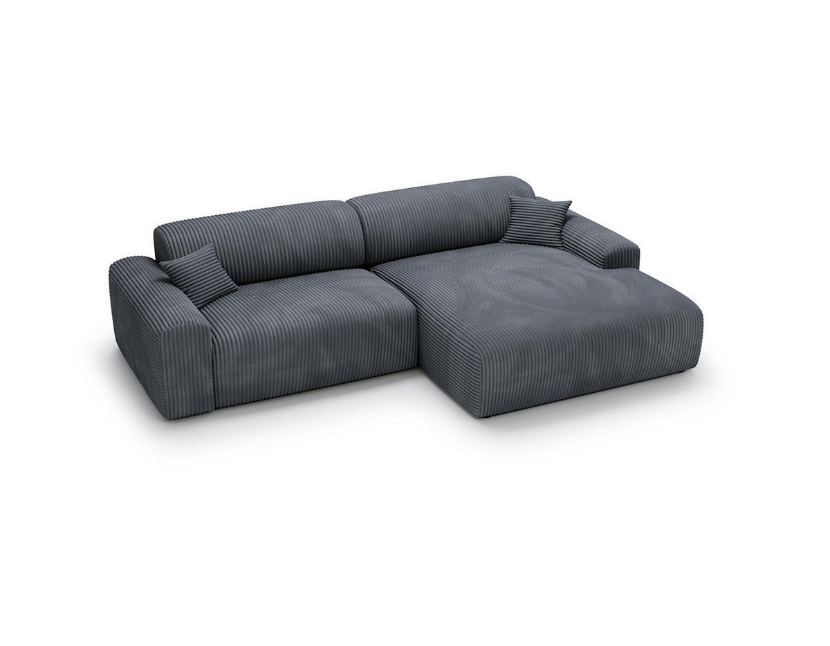 ECKSOFA mit Longchair - Cord - Blaugrau/Schwarz, Kunststoff/Textil (284/178cm) - home24