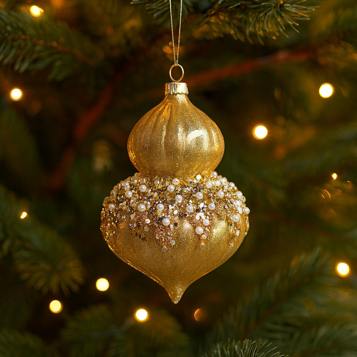 WEIHNACHTSKUGEL Glas CARIN, 8,5x13 cm, Gold, Christbaumkugeln, Weihnachtsdeko Xmas, Christmas Deko - Goldfarben, Glas (8.5/1/13cm) - home&you