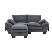 2-SITZER SOFA Cord Dunkelgrau mit Hocker, USB-C und Seitentaschen - Dunkelgrau, Holzwerkstoff/Kunststoff (190/132cm) - WISHDOR