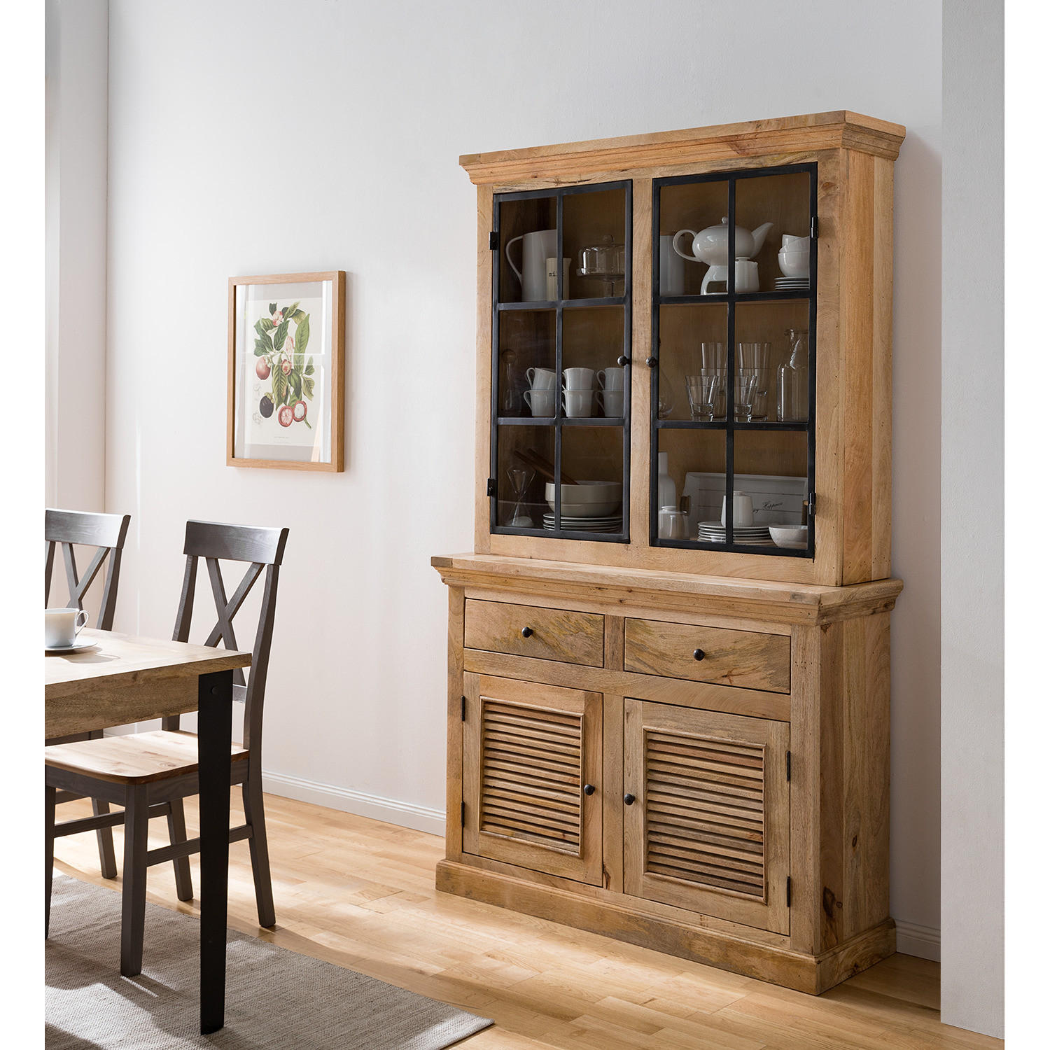BUFFET - Mango massiv / Eisen - Naturfarben, Holzwerkstoff (120/200/40cm) - home24