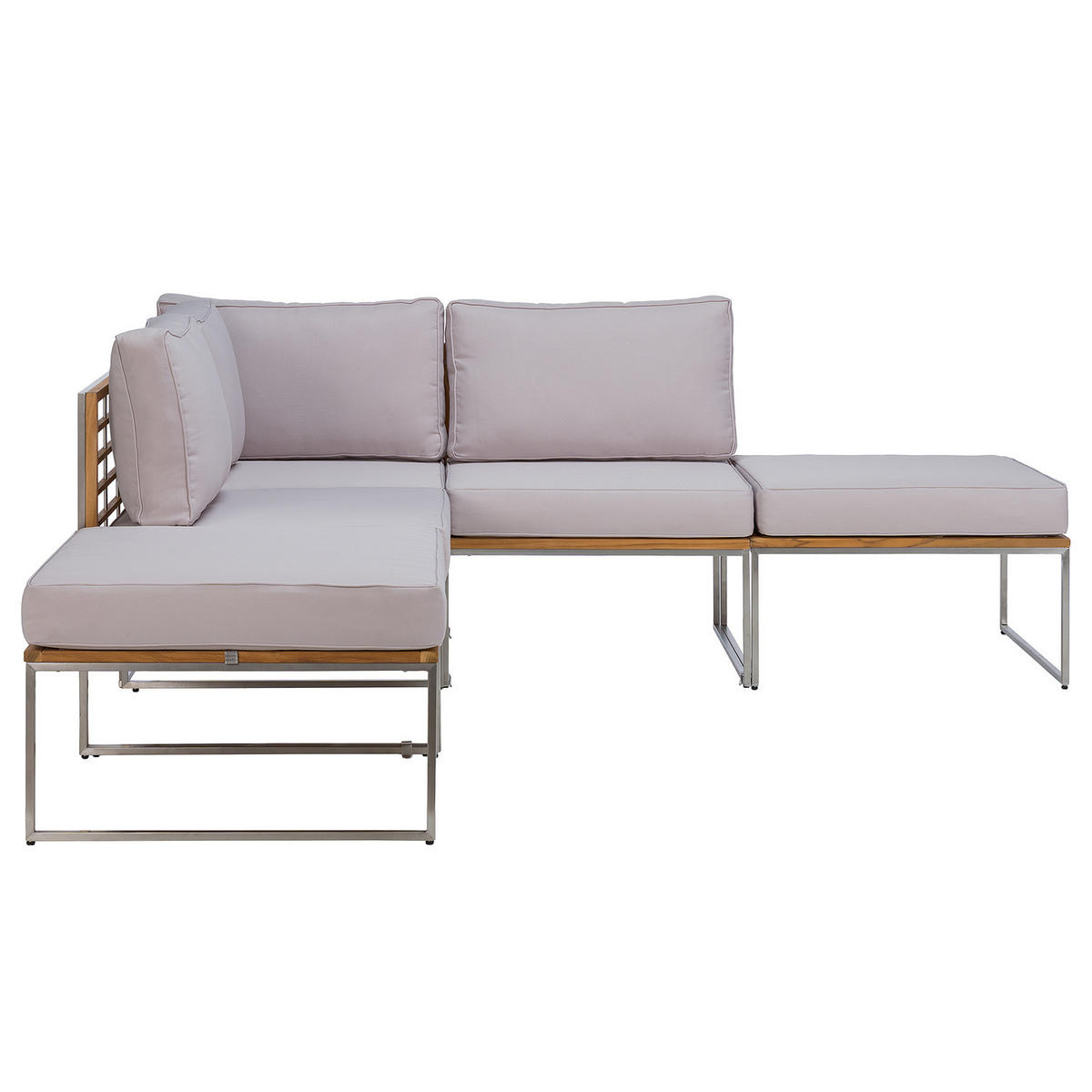 LOUNGESET - 5-teilig - Webstoff / Teak massiv - Hellgrau, Holz/Textil - home24