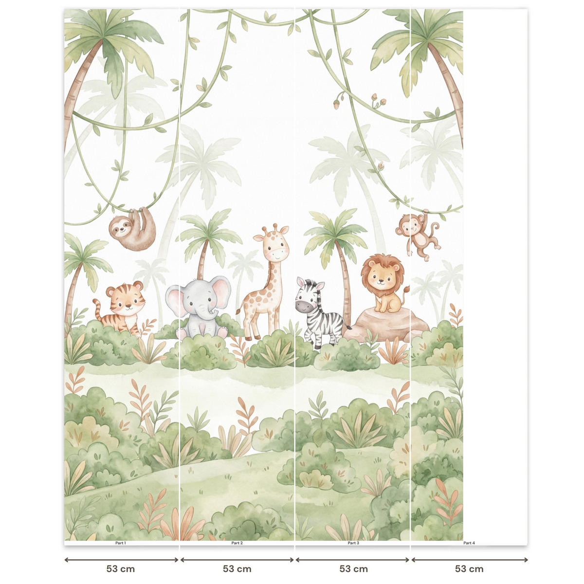 KINDERTAPETE - Tiere - Dschungel - Pastell - 200x260 cm - Weiß, Papier (200/260cm) - OnlyWow
