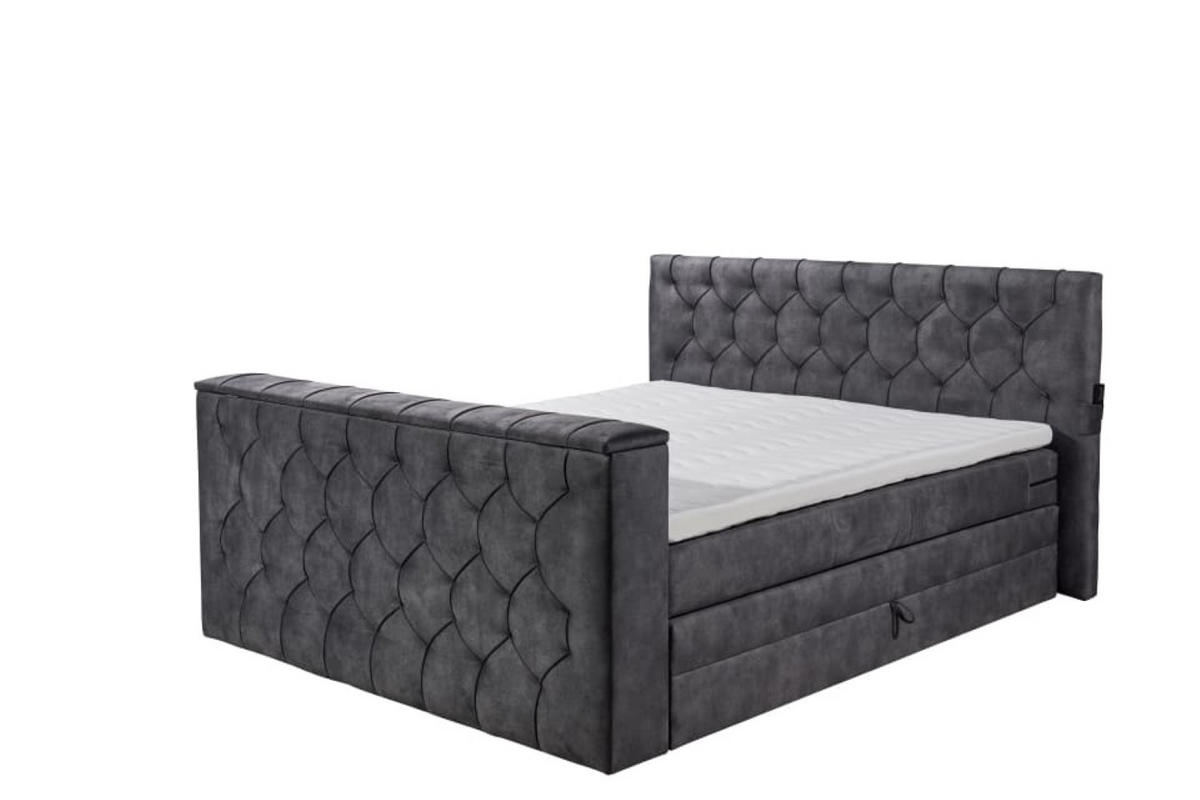 BOXSPRINGBETT 180x200 – motorisierte TV‑Halterung, HR-Lux-Topper, Duo‑Wendematratze H3/H4 - Anthrazit, Textil (180/200cm) - ed exciting design