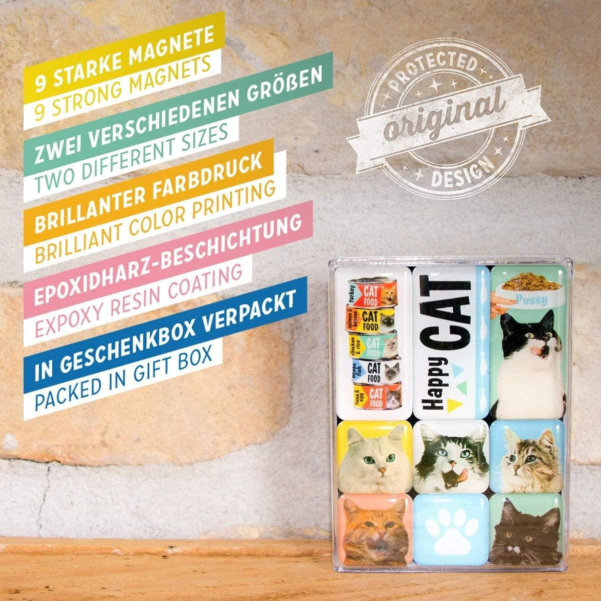 MAGNETSET 9-teilig Animal Club Happy Cats - Multicolor, Metall (7/9/2cm) - Nostalgic-Art