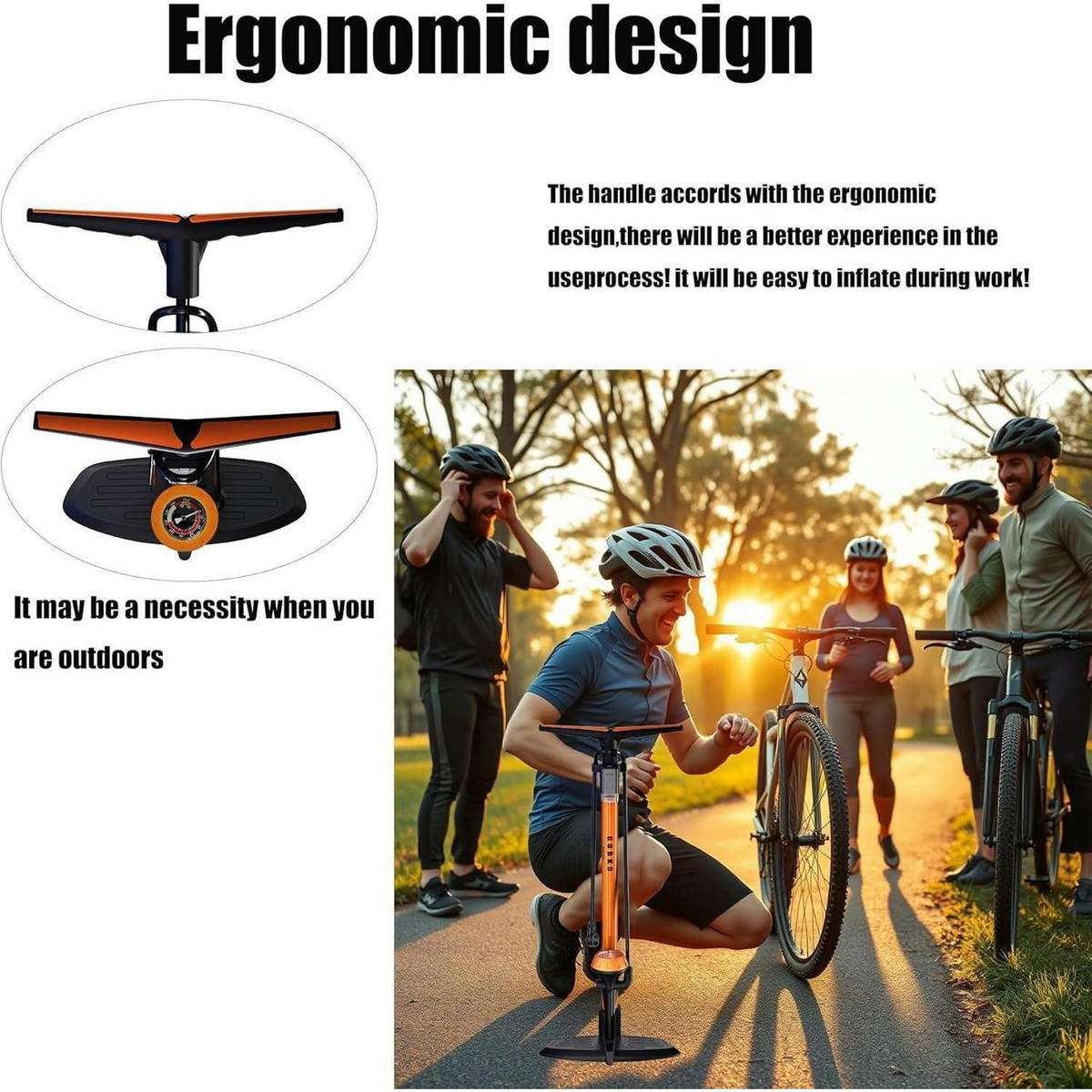FAHRRADPUMPE mit Manometer für Presta und Schrader Ventile - Orange, Metall (24.1/73.7/24.1cm)