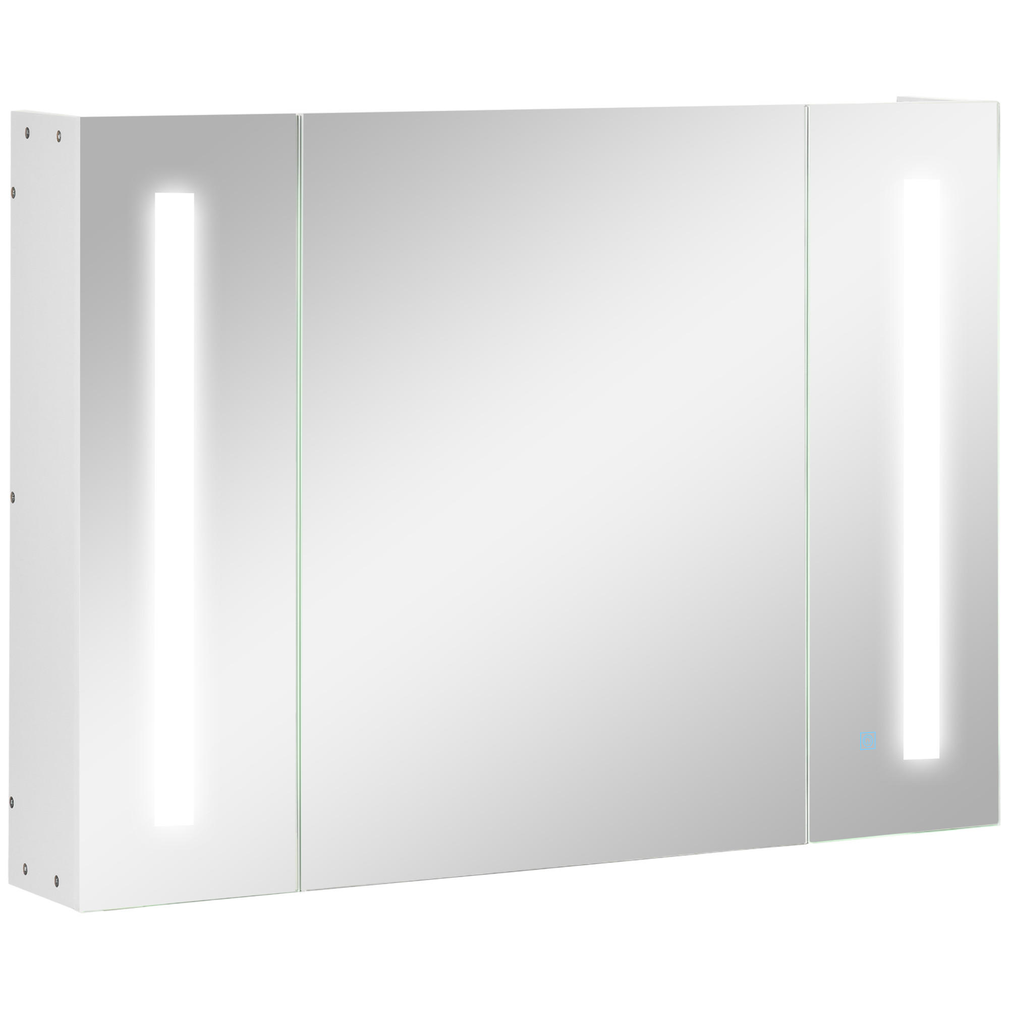BADEZIMMER-SPIEGELSCHRANK mit 3 Schränken, 3 Ablagen und LED-Beleuchtung, 90 x 15 x 65 cm ,Weiß - Weiß, Glas (90/65/15cm) - Vallsero