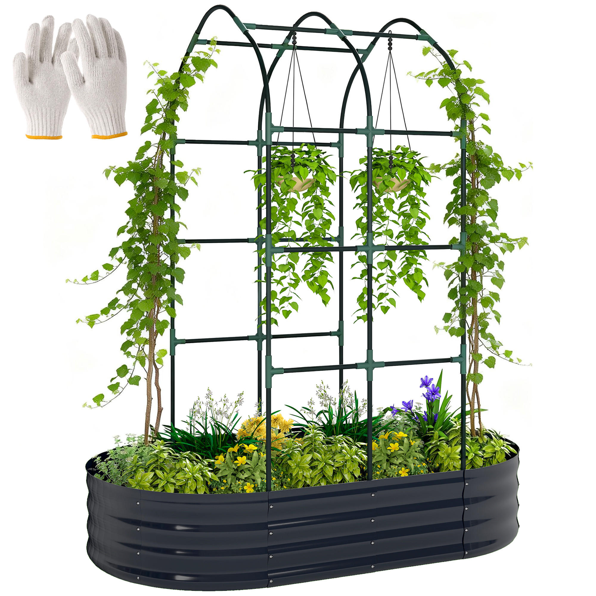 HOCHBEET DE-12294 mit Rankbogen 160/90/180 cm Dunkelgrau - Dunkelgrau, Metall (160/180/90cm) - ComfortXL
