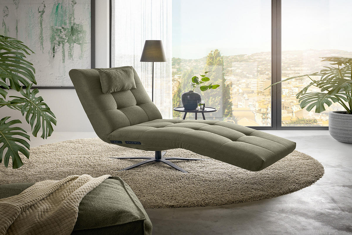RELAXLIEGE LETICIA Grün Cord - Schwarz/Olivgrün, Textil/Metall (82/115/156cm) - KAWOLA