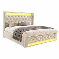POLSTERBETT mit LED und Stauraum 160x200 cm Samt Beige - Beige, Metall (160/200cm) - Meubliv