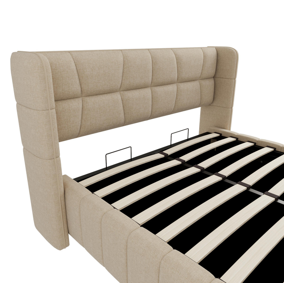 POLSTERBETT 140/200 cm aus Stoff mit Stauraum und gepolstertem Kopfteil Beige - Beige, Textil (140/200cm) - Modenvie