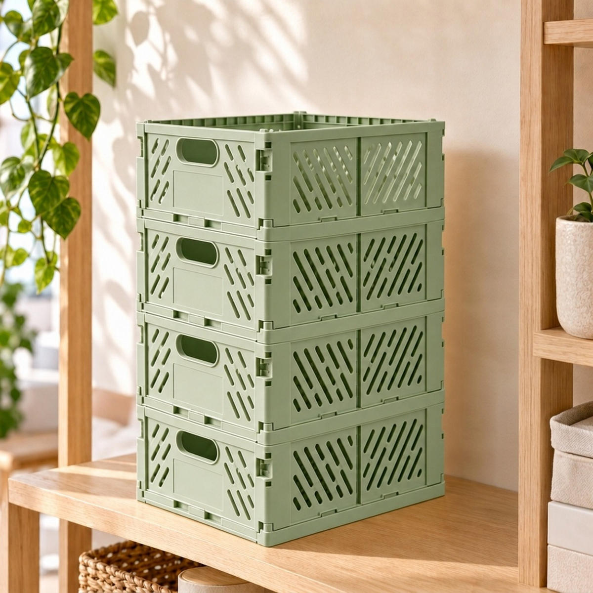 CUTIE Verde salvie pliabilă set-de-4 - verde, material plastic (29/12/21cm) - Relaxdays