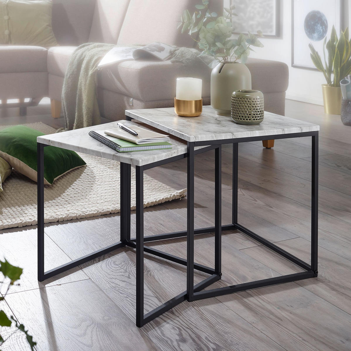 BEISTELLTISCH 2er-Set eckig BENIGNO - Weiß, Holzwerkstoff (40/40/42.5cm) - tinkaro