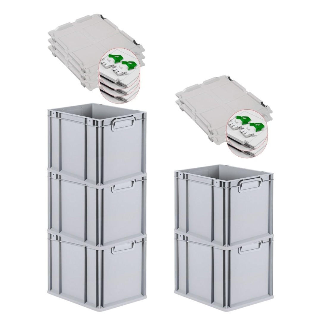 EUROBOX 5x Nextgen Economy Mit Scharnierdeckel Grau/GrünGriffe Geschlossen 30 Liter - Grün, Kunststoff (30/32/40cm) - PROREGAL