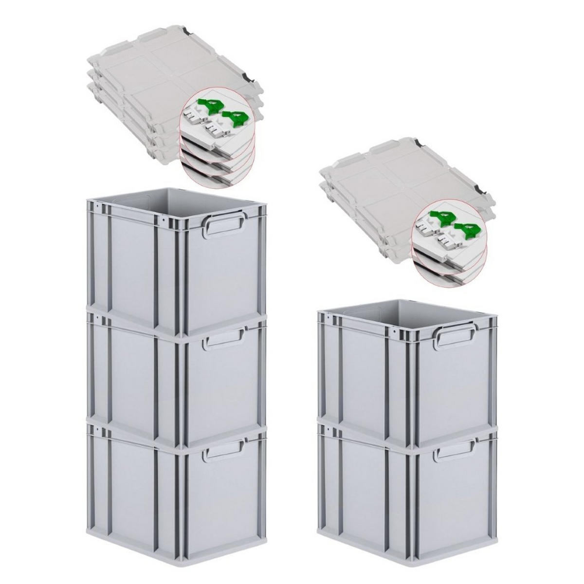 EUROBOX 5x Nextgen Economy Mit Scharnierdeckel Grau/GrünGriffe Geschlossen 30 Liter - Grün, Kunststoff (30/32/40cm) - PROREGAL