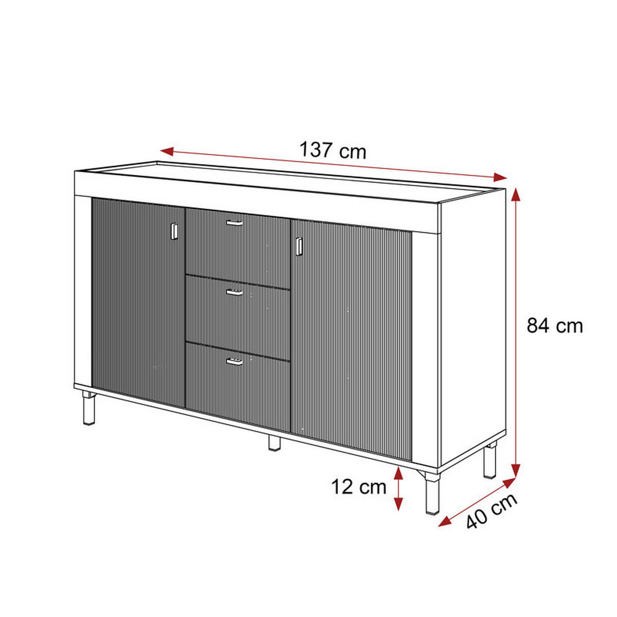 KOMMODE AVENA 137/40/84 cm, 3 Schublade(n), Weiß / Eiche - Weiß, Holzwerkstoff/Kunststoff (137/84/40cm) - Idohome