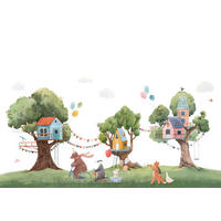 FOTOTAPETE Baumhausfest mit Tieren 400 x 279 cm - Grün, Papier (400/279cm) - ESTAhome