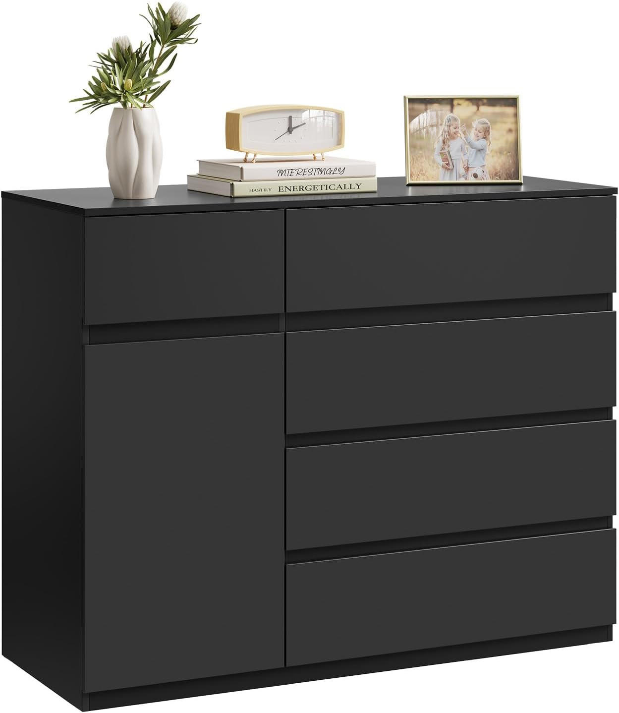 KOMMODE 5 Schubladen 100B x 40T x 80H cm Schwarz - Schwarz, Holzwerkstoff (100/80/40cm) - Woltu