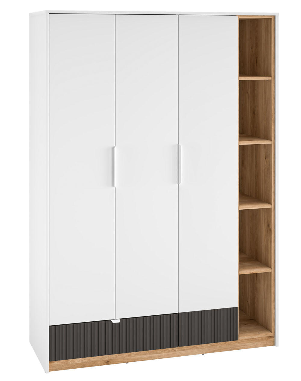 KLEIDERSCHRANK Torino Weiß / Eiche Castello / Graphit 138 / 53 / 196cm - Weiß, Holz/Holzwerkstoff (138/196/53cm) - Feldmann-Wohnen