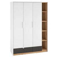 KLEIDERSCHRANK Torino Weiß / Eiche Castello / Graphit 138 / 53 / 196cm - Weiß, Holz/Holzwerkstoff (138/196/53cm) - Feldmann-Wohnen