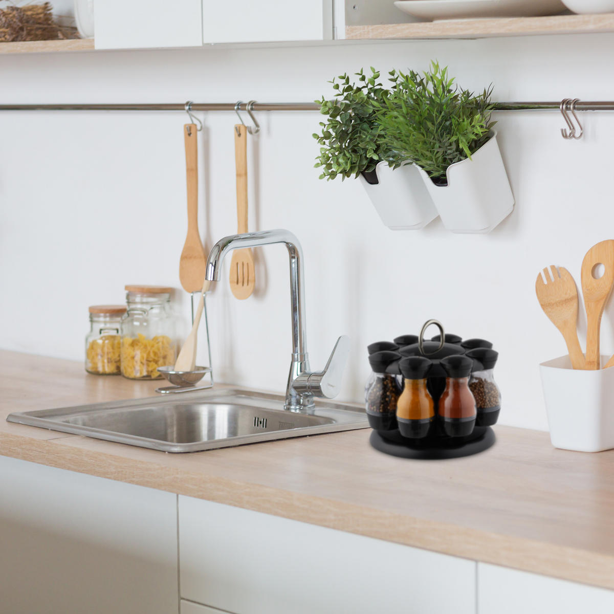 GEWÜRZKARUSSELL - Schwarz, Kunststoff (19/17/19cm) - Relaxdays