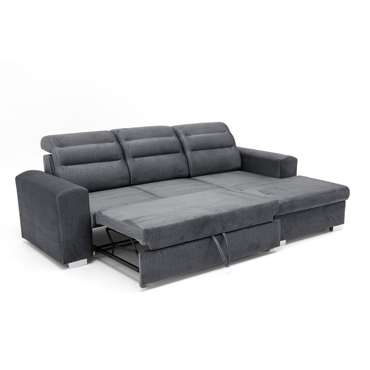 ECKSOFA CLOUD S Rechts mit Schlaffunktion 120x200 Velours Dunkelgrau - Chromfarben/Dunkelgrau, Holz/Kunststoff (260/155cm) - Muffo