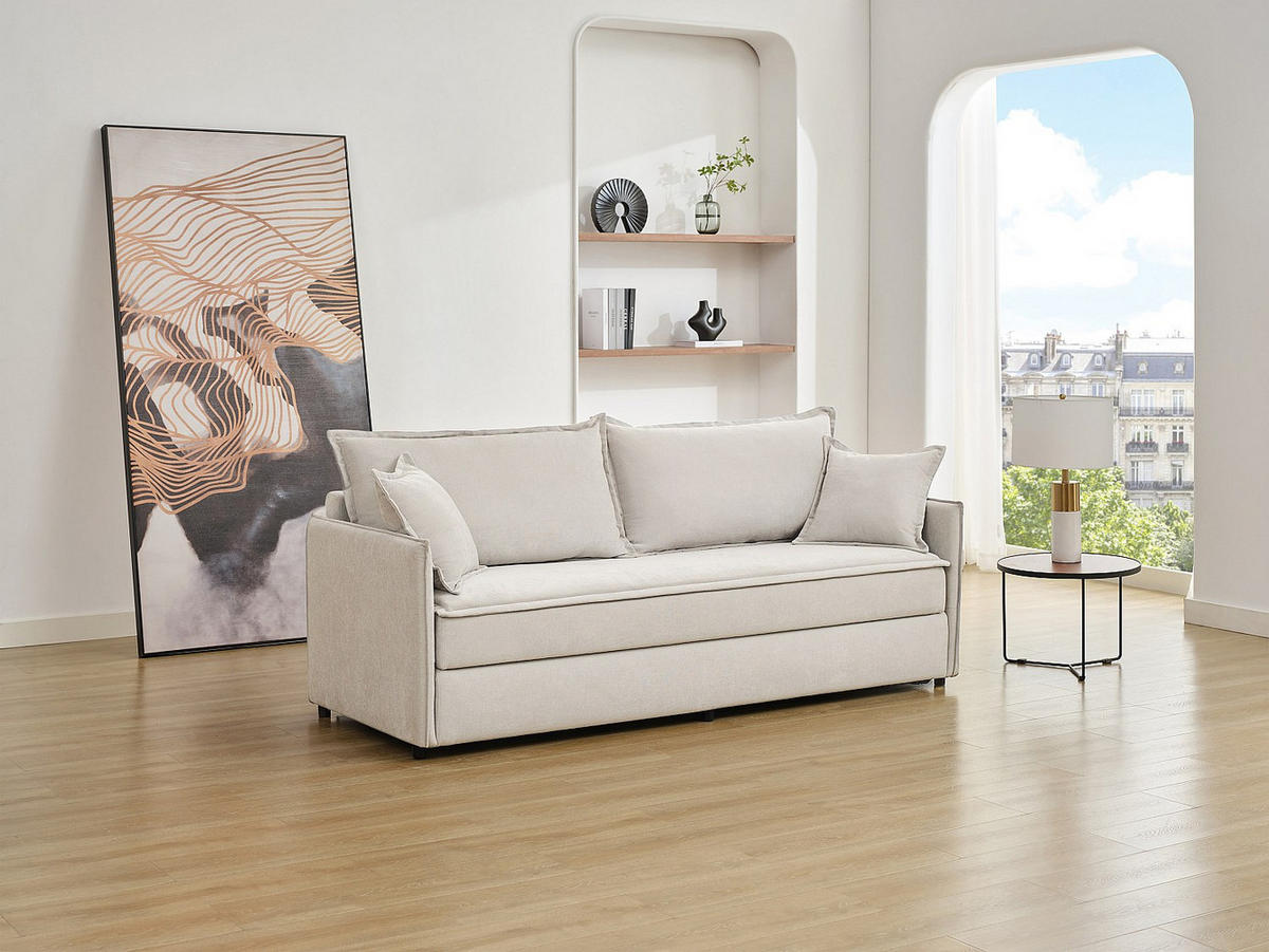 SCHLAFSOFA - 3 Personen - stoff - beige Seraba - Beige, Kunststoff/Textil (204/92/82cm) - Vente-Unique