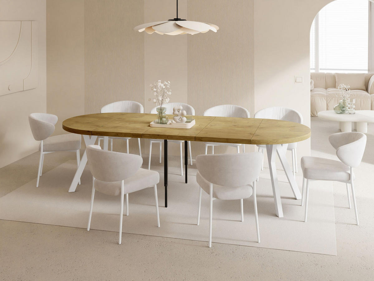 ESSTISCH Twixy XXL groß rund oval ausziehbar, Eiche Hell Braun 100-250/100/76 cm - Eichefarben/Braun, Holz/Holzwerkstoff (100/250/76cm) - WFL GROUP