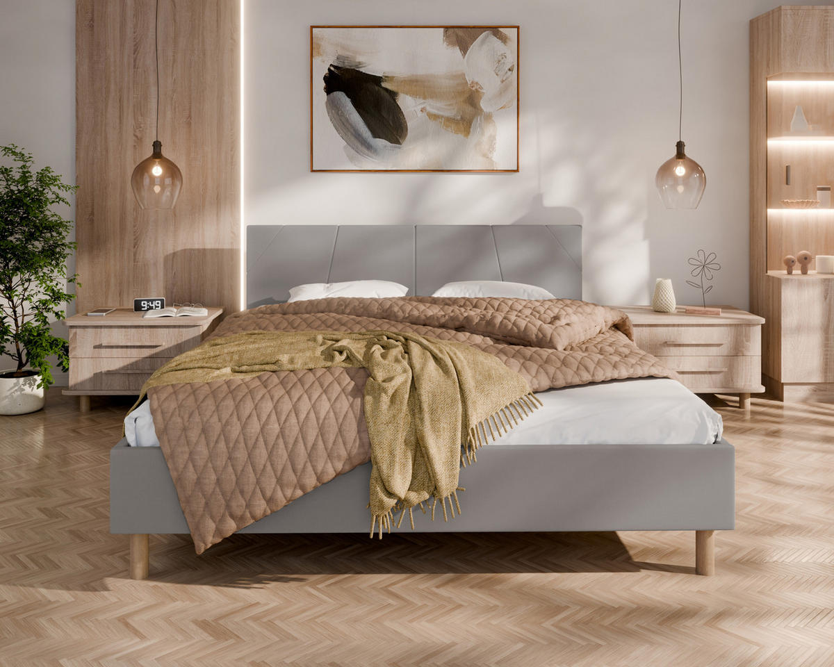 POLSTERBETT ALMORE 160x200cm Elegantes Polsterbett für modernen Wohnstil , Taschenfederkernmatratze mit kokos KORNOS (20cm), stahl - Dunkelgrau, Holz - Homesy